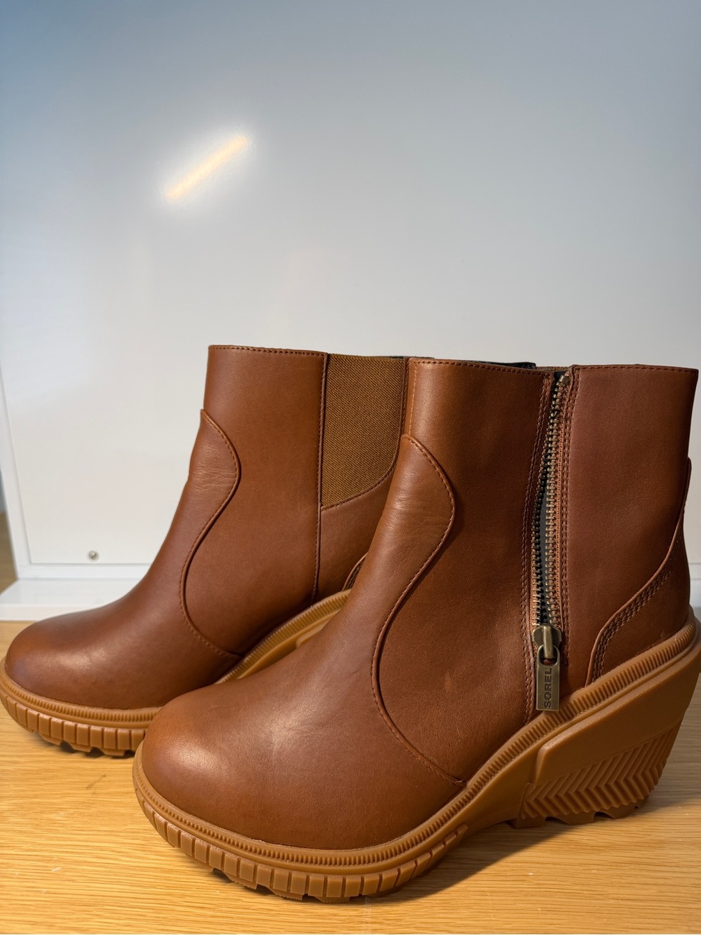 Sorel Cognac Brown Wedge Ankle Boots